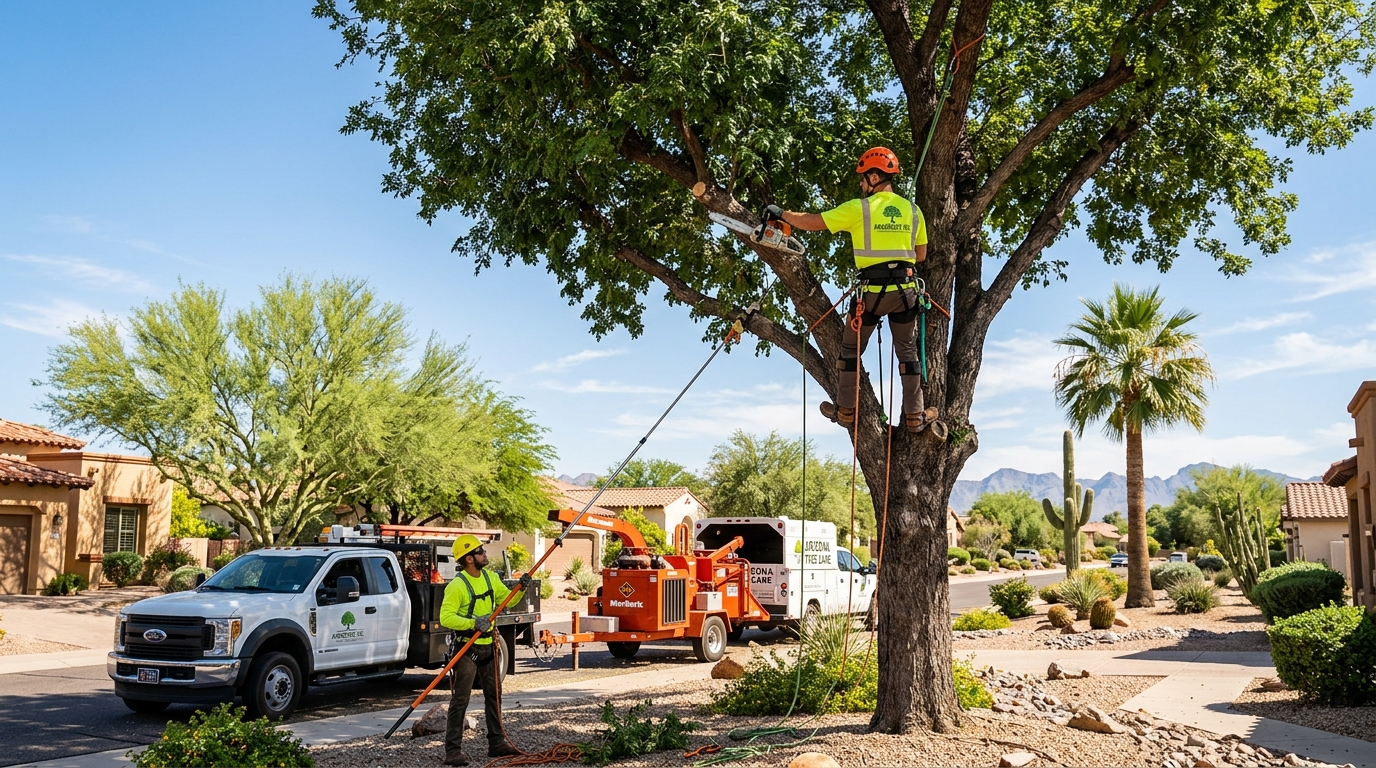 Phoenix Tree Service crew performing professional tree care on a residential property in Phoenix Arizona